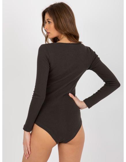 E-shop Khaki pruhované basic body s dlhými rukávmi