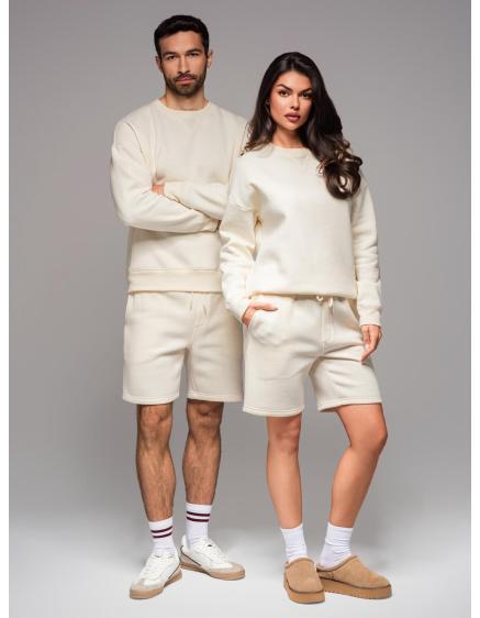 UNISEX mikina s kapucňou + šortky – krémová V2 Z108