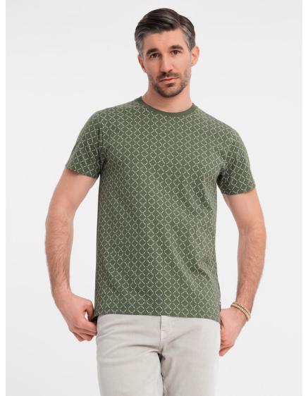 E-shop Pánske pletené tričko s celoplošnou potlačou - olivové V2 OM-TSFP-0250