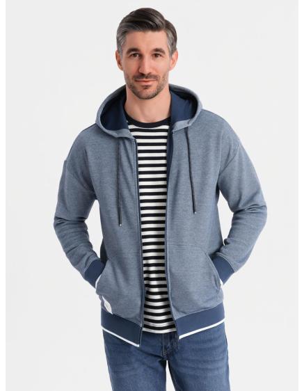 Pánska mikina s kapucňou a jemnou štruktúrou – tmavomodrá V2 O...