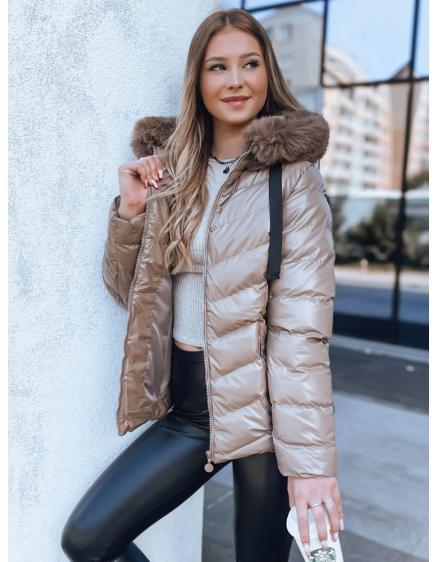 Dámska zimna prešívaná bunda s kapucňou MIRIAL tmavo béžová