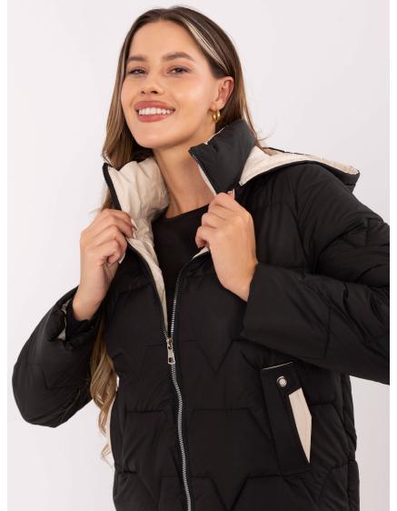 Čierna dámska bunda s odnímateľnou kapucňou