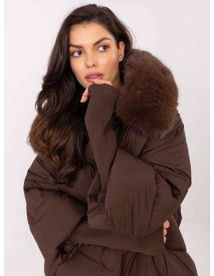 Hnedá pérová bunda s odnímateľnou kožušinou