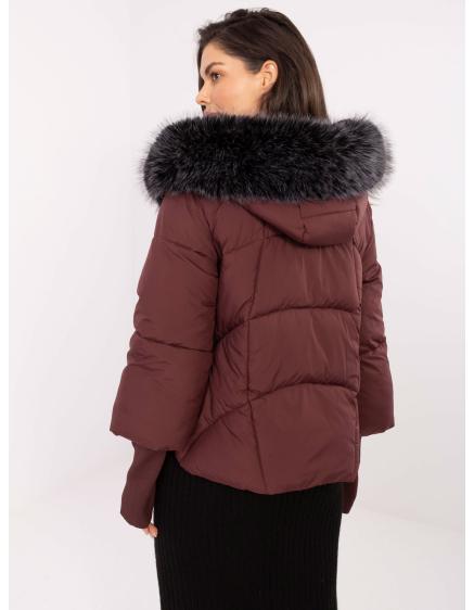 Burgundská zimná bunda s odnímateľnou kožušinou