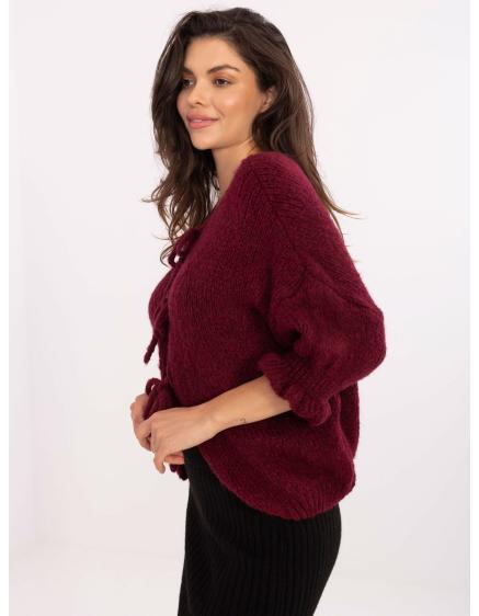 E-shop Burgundský kardigán s volánikmi na rukávoch