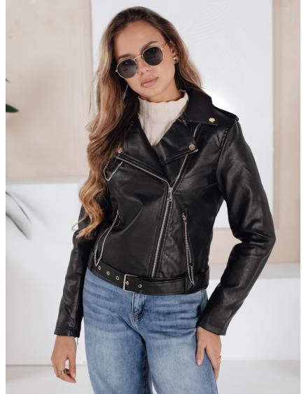 Dámska koženka bunda ve štýle ramones, čierna