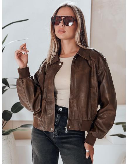 Dámska koženková bunda bomber, hnedá