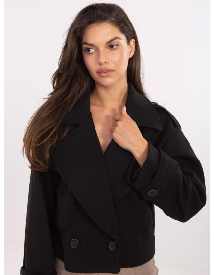 Čierny dvojradový dámsky kabát RUE PARIS