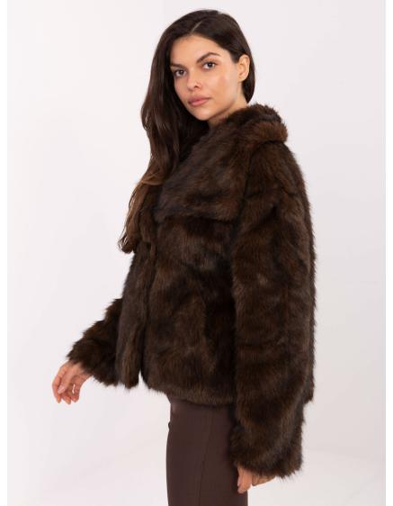 Tmavohnedá kožušinová bunda s golierom RUE PARIS