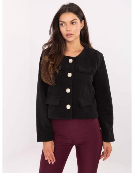 Čierny krátky kabát s imitáciou vreciek RUE PARIS