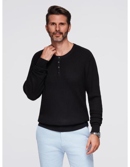 Pánsky textúrovaný sveter s okrúhlym výstrihom – olivová V1 OM...