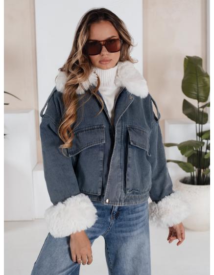 Džínsová zimná bunda s kožušinou, modrá