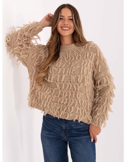 E-shop Bežové dámske svetre v boho štýle RUE PARIS