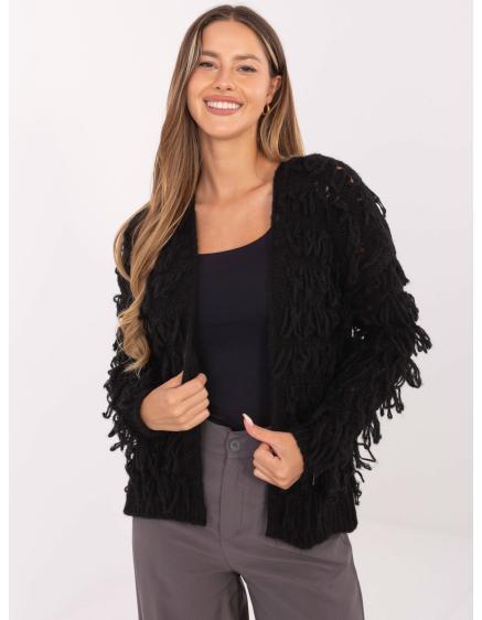 E-shop Čierny dámsky kardigán s vlnou RUE PARIS