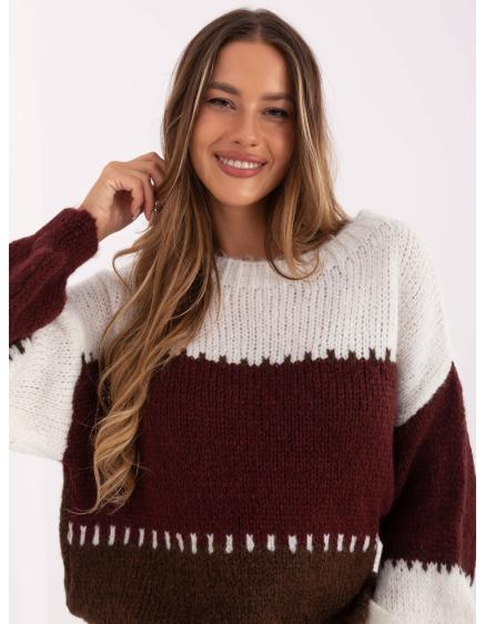E-shop Ecru a bordový oversized sveter s vlnou RUE PARIS