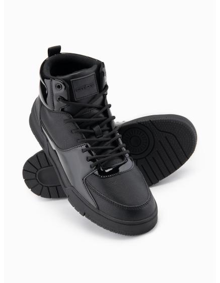 Pánske vysoké tenisky s lesklými prvkami – čierne V1 OM-FOSH-0178