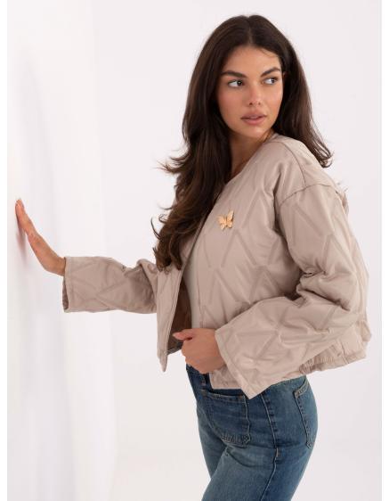 Béžová dámska bunda s brošňou RUE PARIS