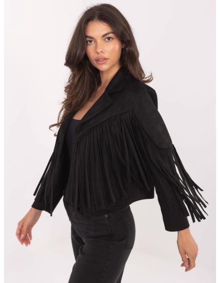 Čierna krátka bunda s fringami RUE PARIS