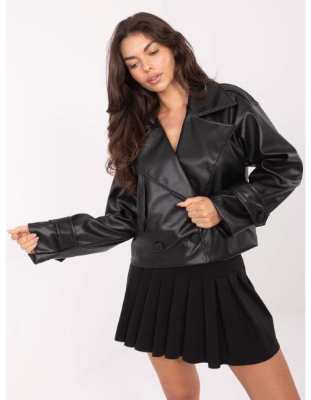 Čierny kabát s remienkami na rukávoch RUE PARIS