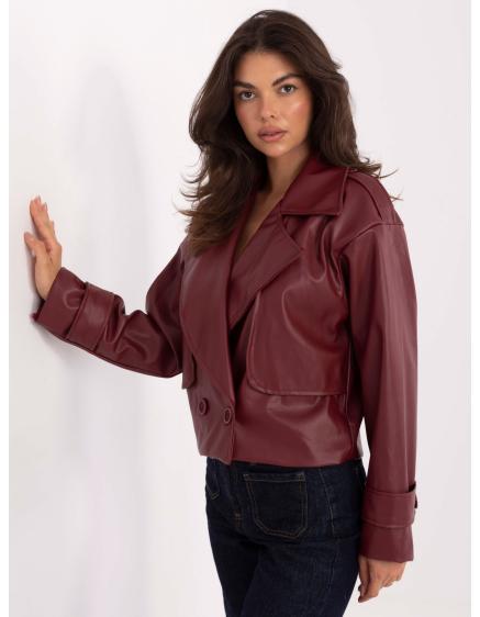 Burgundský dvojradový kabát z umelej kože RUE PARIS