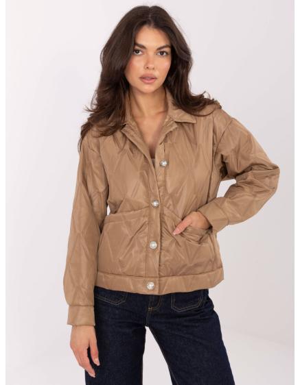 Camelová prechodná bunda s golierom RUE PARIS