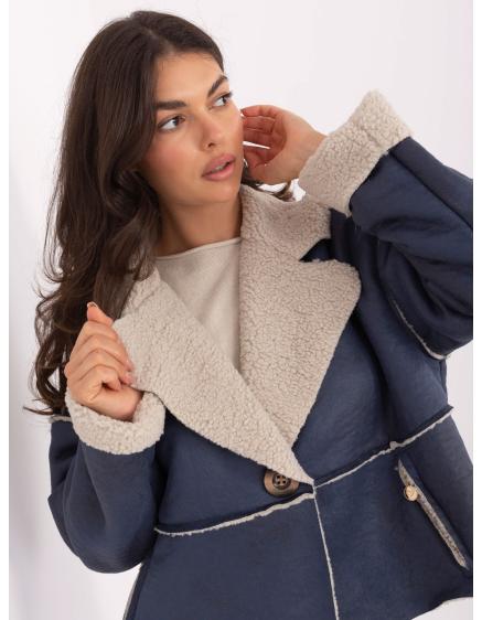 Modrá krátka bunda s imitáciou vreciek