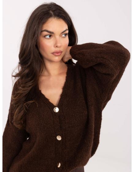 E-shop Tmavohnedý oversized sveter na gombíky RUE PARIS
