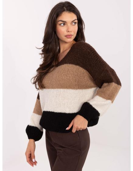 E-shop Hnedý a čierny oversized sveter s vlnou RUE PARIS