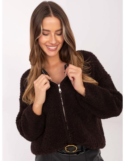 E-shop Čokoládový bouclé sveter so zipsom RUE PARIS