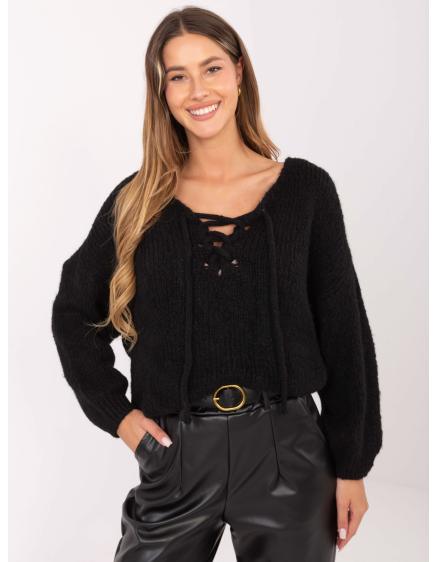 E-shop Čierny dámsky oversized sveter z vlnenej zmesi