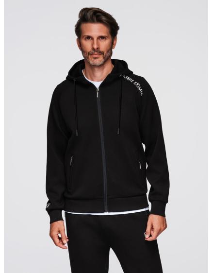 Pánska mikina bez gombíkov so stojatým golierom a kapucňou – č...