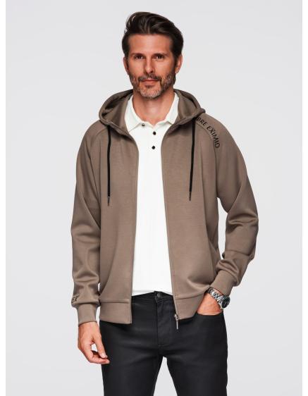 Pánska mikina bez gombíkov so stojatým golierom a kapucňou – š...