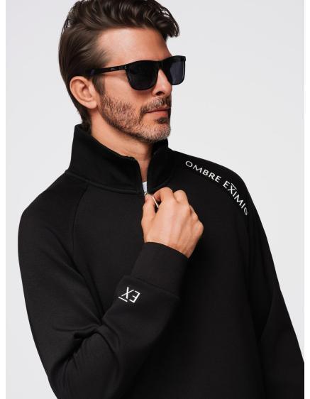 Pánska mikina bez gombíkov s vysokým golierom a kontrastným po...