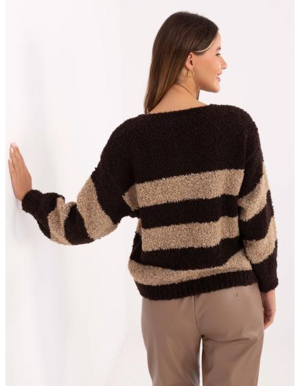 E-shop Čokoládovo-kamelový oversized sveter s pruhmi.
