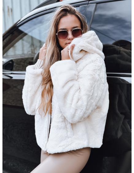 Dámska kožušinová bunda s kapucňou, svetlo béžová