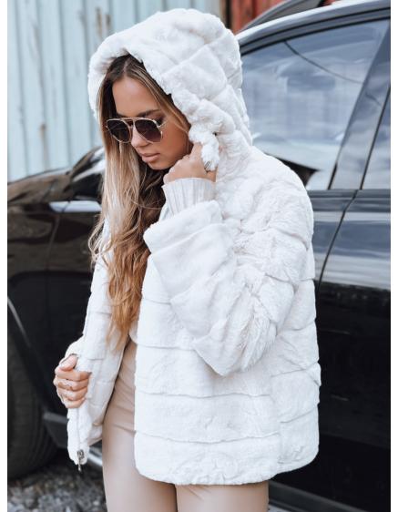 Dámska obojstranná kožušinová bunda s kapucňou, svetlo béžová