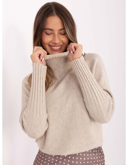 E-shop Svetlo béžový oversized sveter s rolákom RUE PARIS