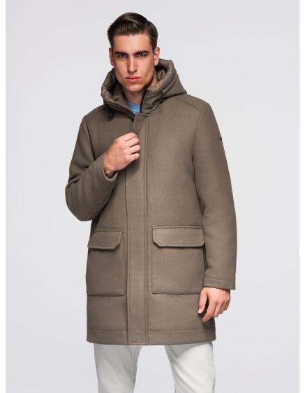 E-shop Pánsky parka kabát s vlnou a kapucňou – khaki V2 OM-COWC-0132