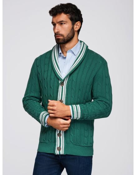 Pánsky sveter v preppy štýle so šálovým golierom – zelený V2 O...