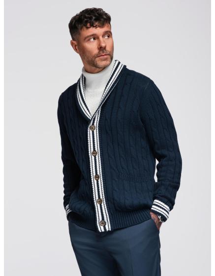 Pánsky sveter v preppy štýle so šálovým golierom – tmavomodrý ...