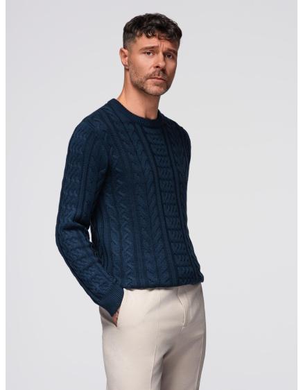 Elegantný pánsky sveter so zaujímavou väzbou – tmavomodrý V5 O...