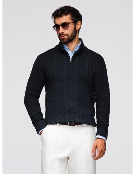 Pánsky sveter s kostkovaným vzorom, rolákom a zipsom – čierny ...