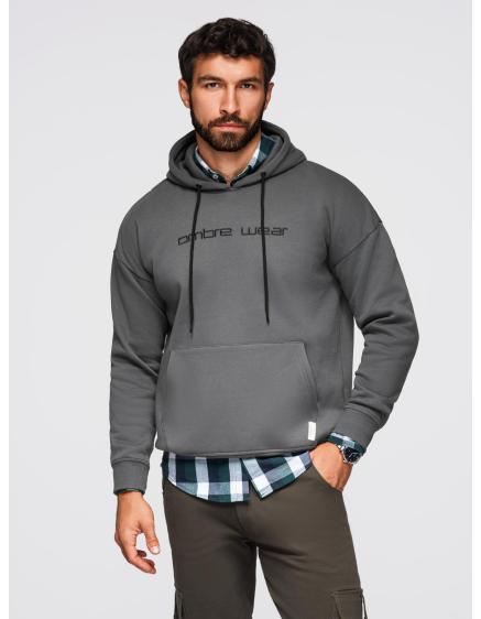 Pánska mikina s výšivkou – grafitová V2 OM-SSNZ-0241