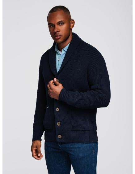 Pánsky bavlnený sveter so šálovým golierom – tmavomodrý V1 OM-...