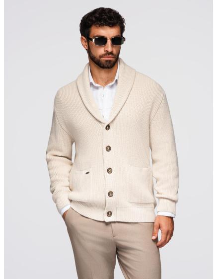 Pánsky bavlnený sveter so šálovým golierom – béžový V2 OM-SWCD...