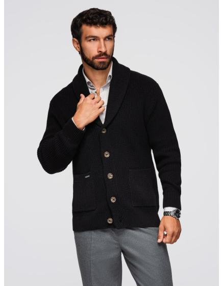 Pánsky bavlnený sveter so šálovým golierom – čierny V4 OM-SWCD...