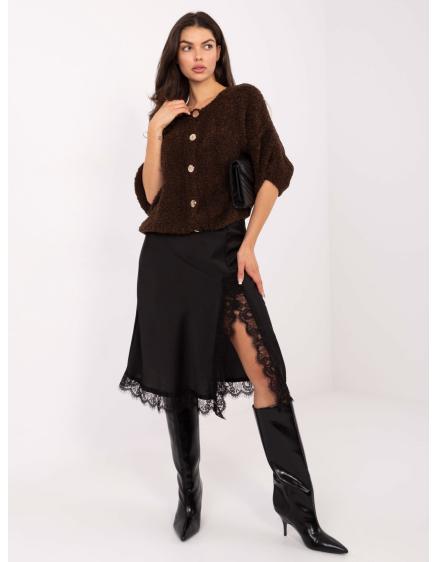 E-shop Tmavo hnedý sveter s gombíkmi v oversized strihu