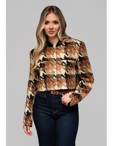 E-shop Dámska krátka bunda s vlnou OW-BLZB-0103 v1 – hnedá