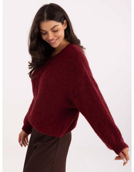 E-shop Burgundský oversized sveter s okrúhlym výstrihom