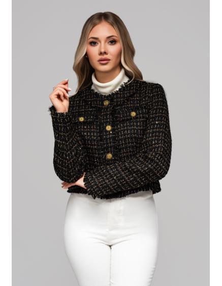 E-shop Dámska bunda s vlnou a flitrami OW-BLZB-0101 v1 – čierna